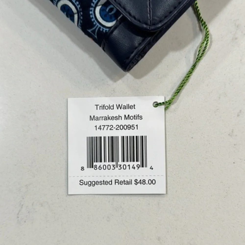 Vera Bradley Marrakesh Motifs Trifold Quilted Wallet in Navy Blue